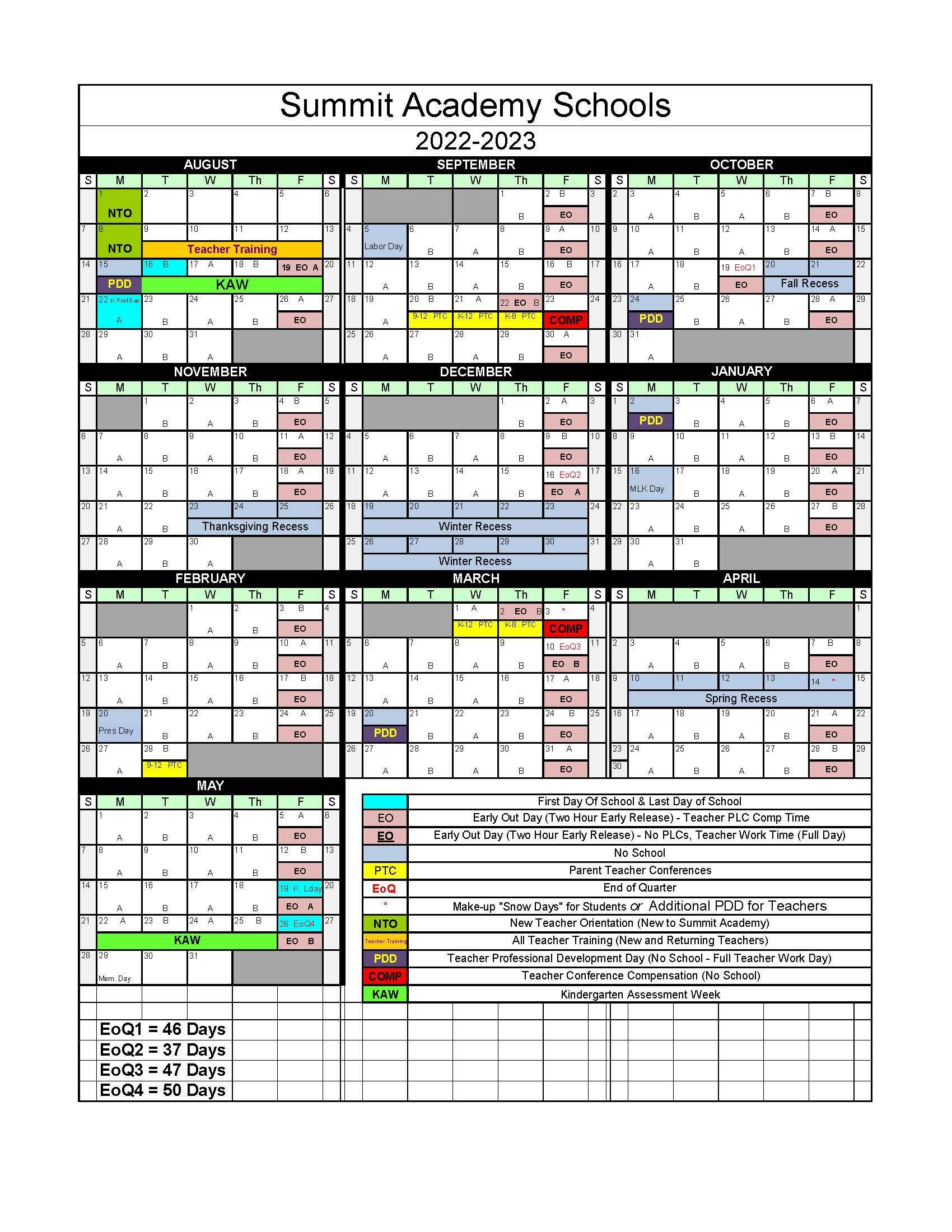 School Calendars | Summit Academy