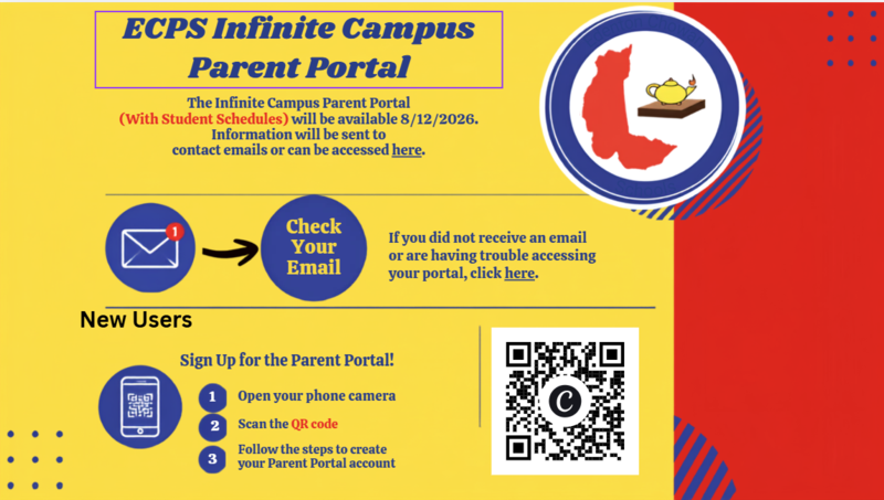 The Infinite Campus Parent Portal (With Student Schedules) will be available 8/12/2026. Information will be sent to contact emails or can be accessed here.