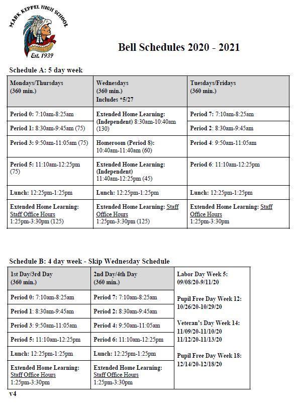 Bell Schedule Bell Schedules Mark Keppel High School