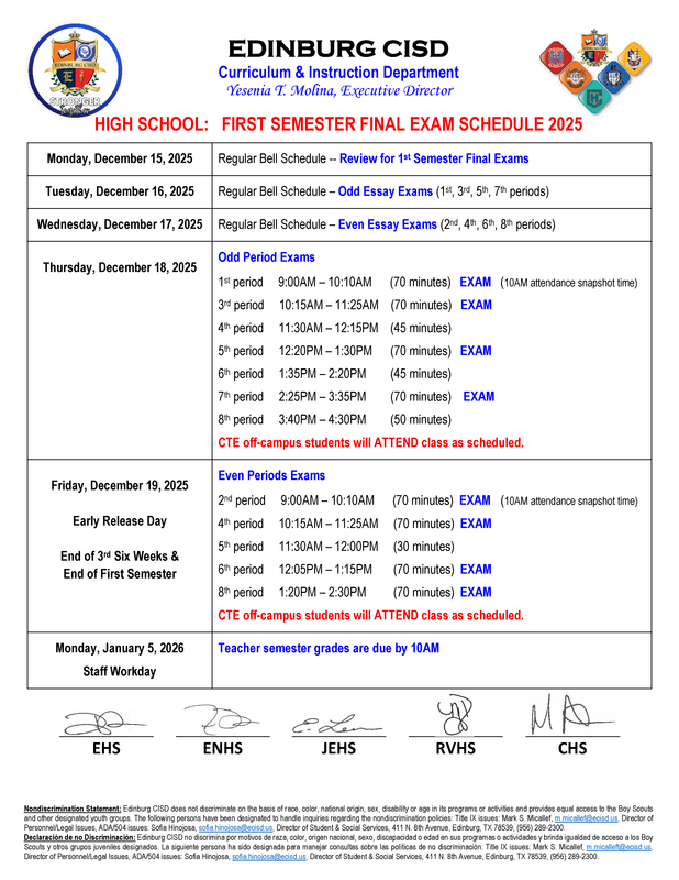 Semester Exam Schedule