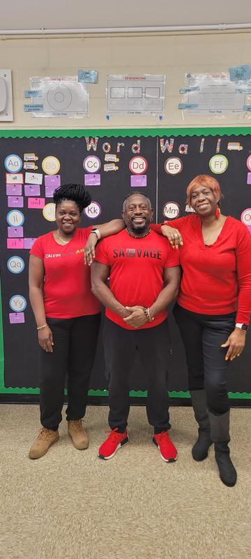 Triplets in red t-shirt