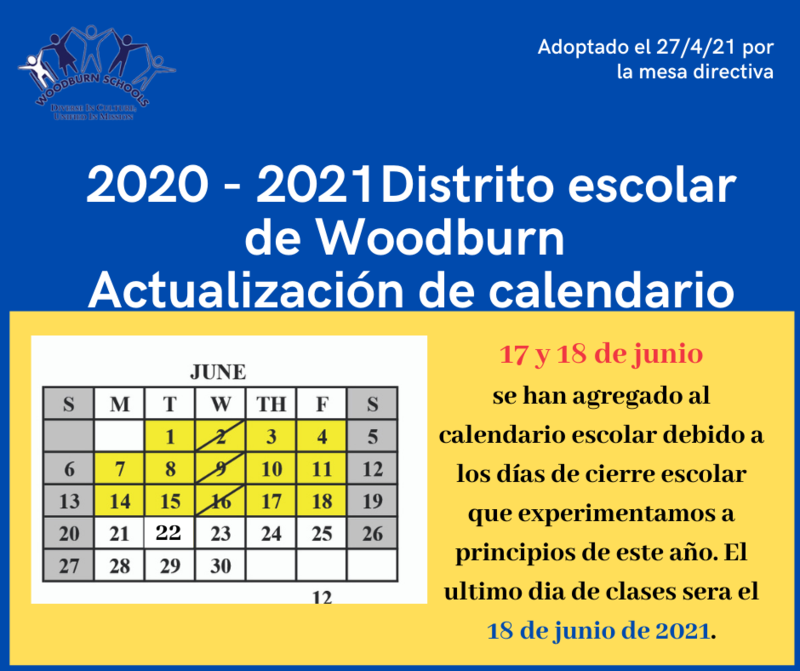 Actualización del calendario del distrito escolar de Woodburn Featured Photo