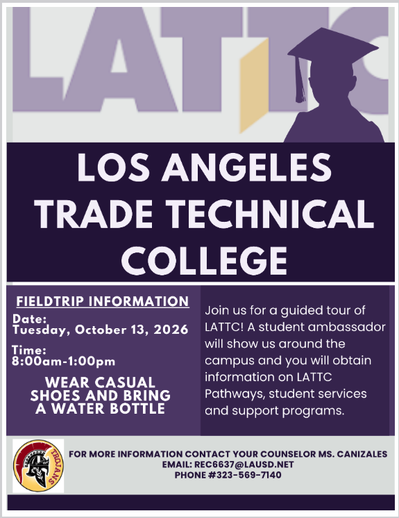 Join us for a guided tour of Los Angeles Trade Technical College! Students will explore the campus and learn about LATTC pathways, student services, and support programs.