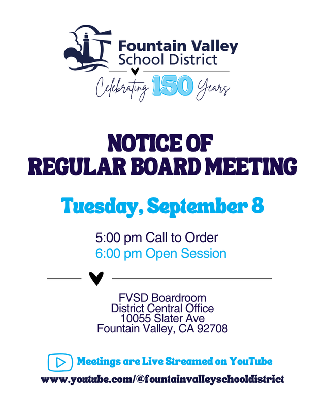 Notice of Regular Board Meeting Tuesday, September 8