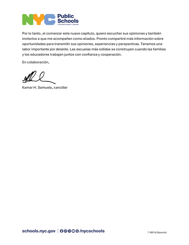Chancellor Letter (Spanish)