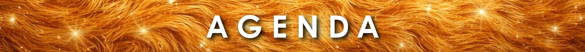 Gold textured banner with the word “Agenda” in large white letters