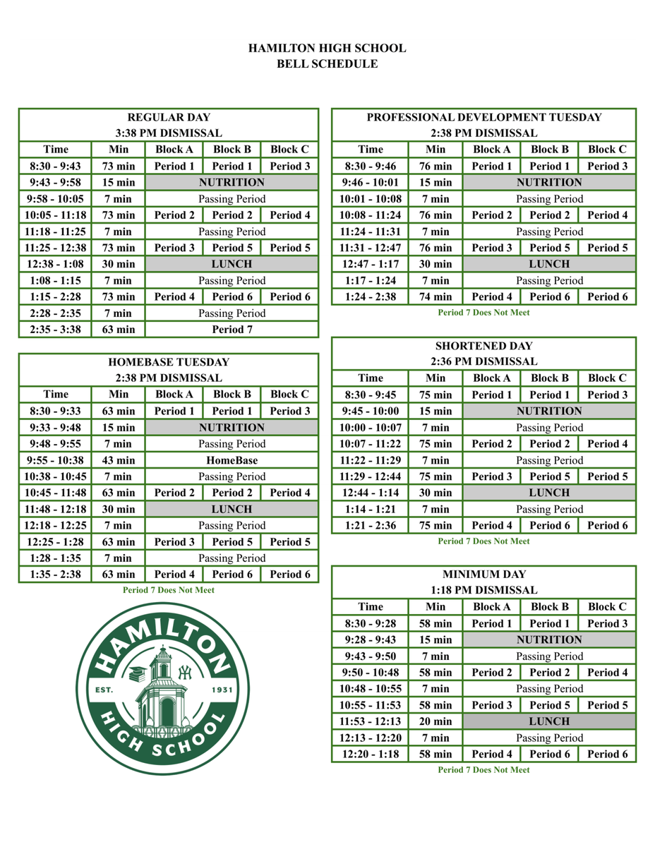 Hamilton Bell Schedule