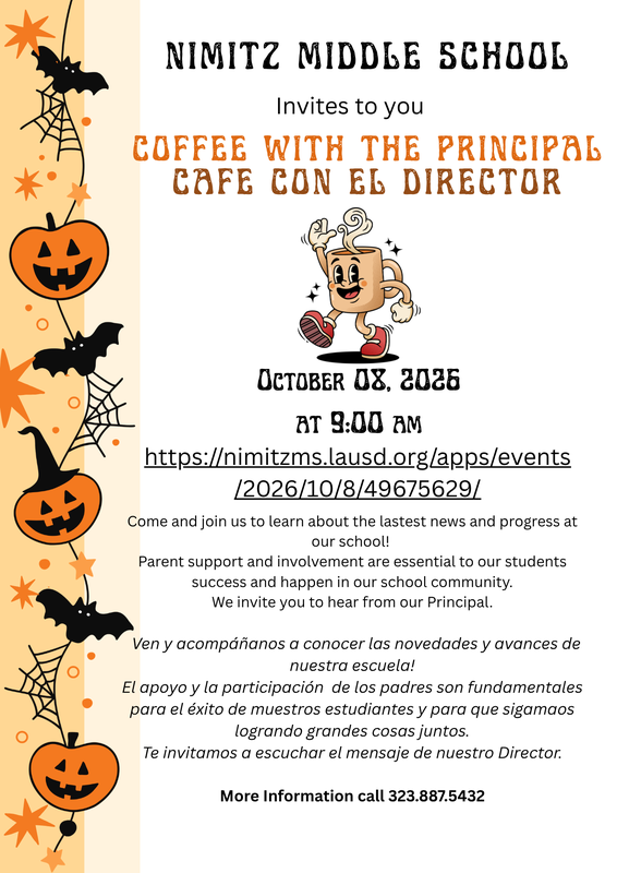 Coffee with the Principal/Cafe con el Director - 10/8 @ 9AM (Parent Center & Zoom) Featured Photo
