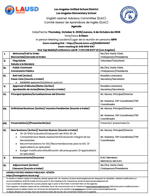 October ELAC Meeting Agenda