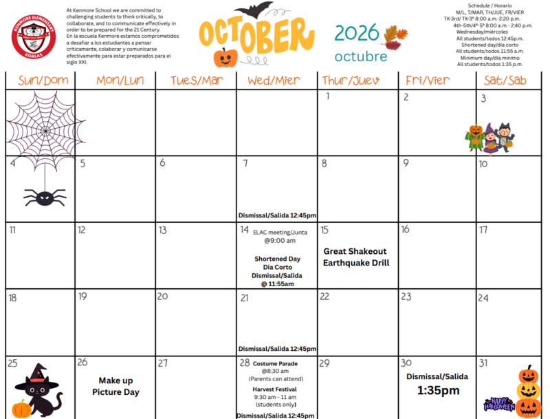 October 2026 Calendar