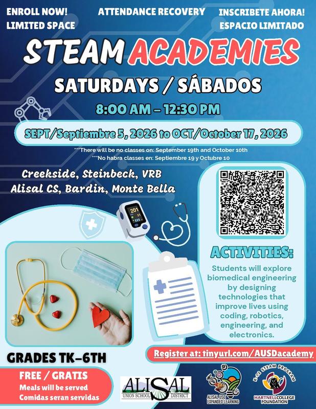 Flier with info about Saturday STEAM academies