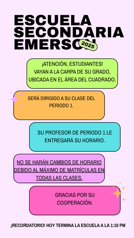 HORARIO ESTUDIANTIL DÍA 1 AVISO