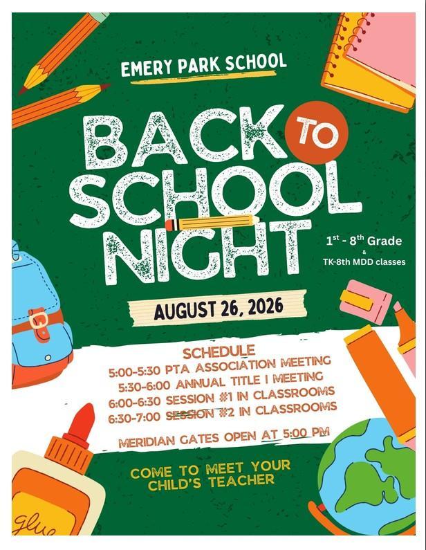BACK TO SCHOOL NIGHT FOR EMERY PARK!! Featured Photo