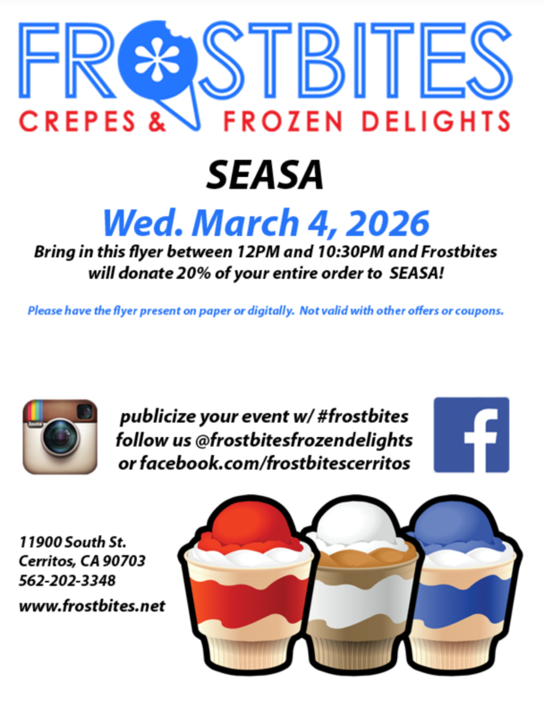 WHS SEASA Club fundraiser at Frostbites on March 12pm - 10:30pm
