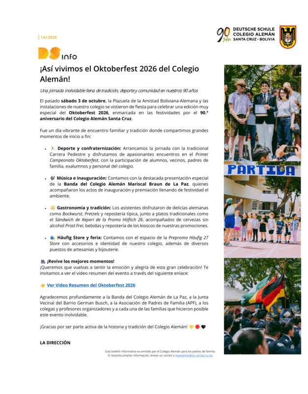 DS-info #14 - 2026: ¡Así vivimos el Oktoberfest 2026 del Colegio Alemán! Featured Photo