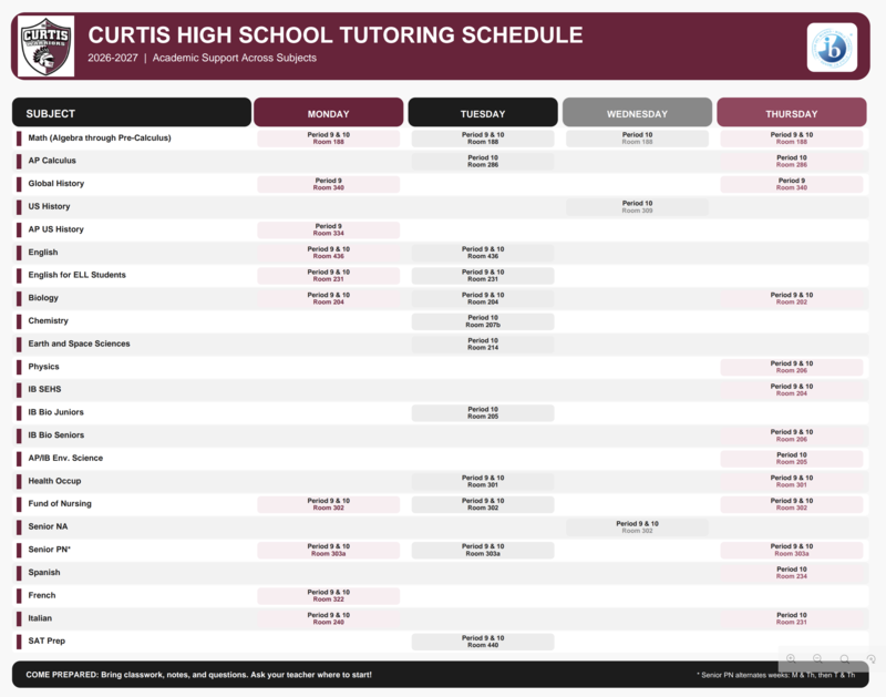 Tutoring Schedule