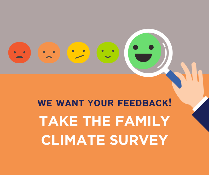 Family climate survey graphic with frowns to smiles