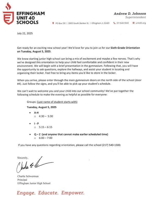 6thOrientation Letter