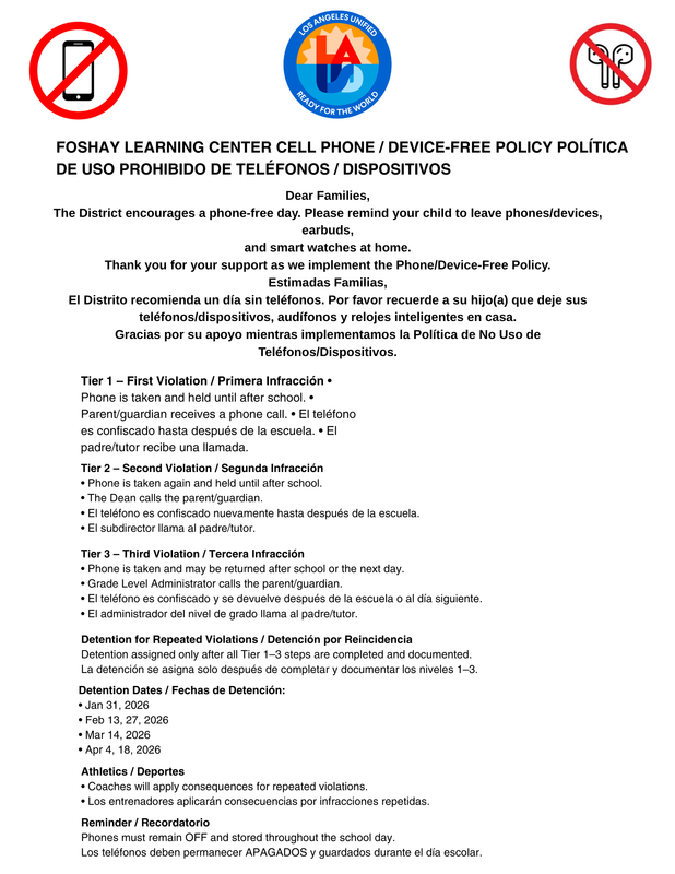 Updated Phone/Device Free School Day Policy