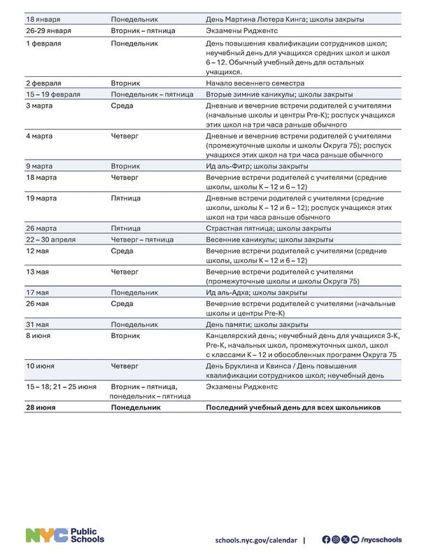 NYCPS Calendar Page 2 (Russian)