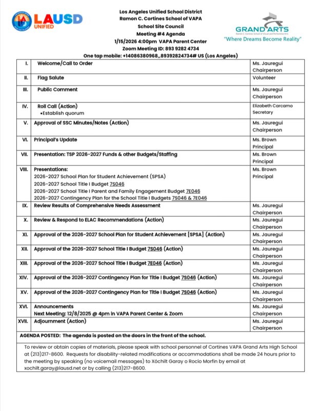 SSC Meeting agenda