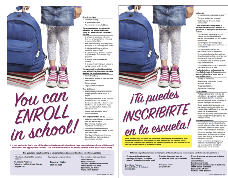 Homeless Education Information- Mckinney-Vento / Información sobre educación para personas sin hogar - Ley McKinney-Vento