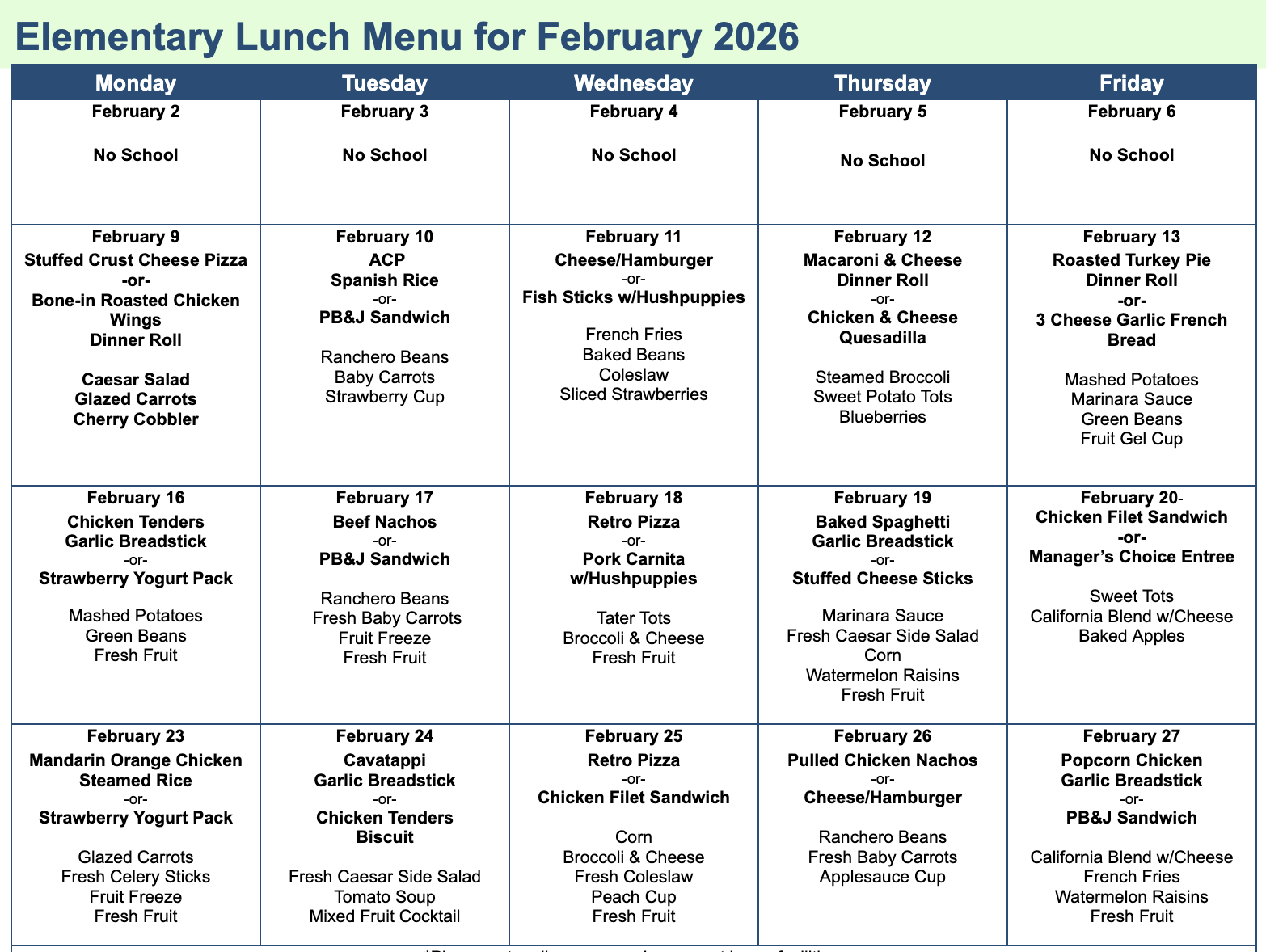 February Lunch Menu