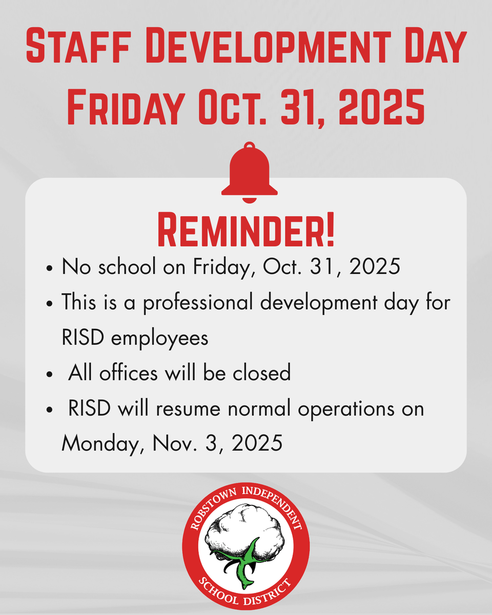 Announcement about Staff Development Day on October 31, 2025 with key details.
