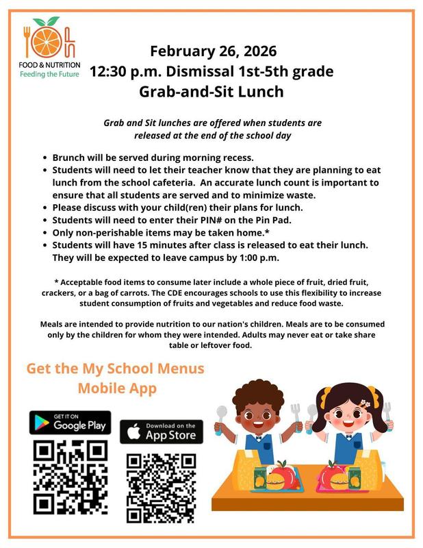 Early Dismissal Thu. Feb. 26 @ 12:30pm - GRAB AND SIT LUNCH OFFERED