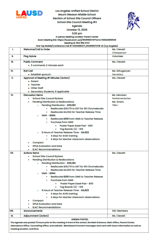 SSC Agenda