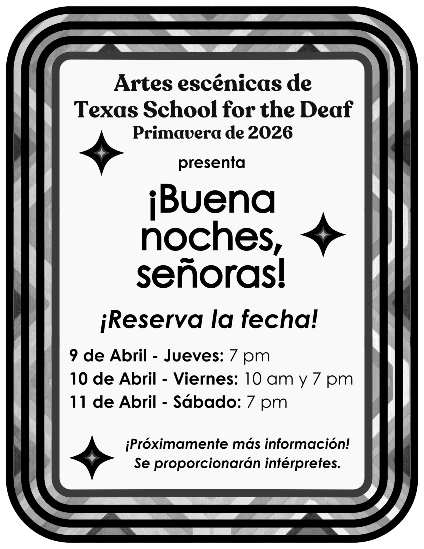 Black and White Save the Flyer for "Good Night, Ladies!" in Spanish