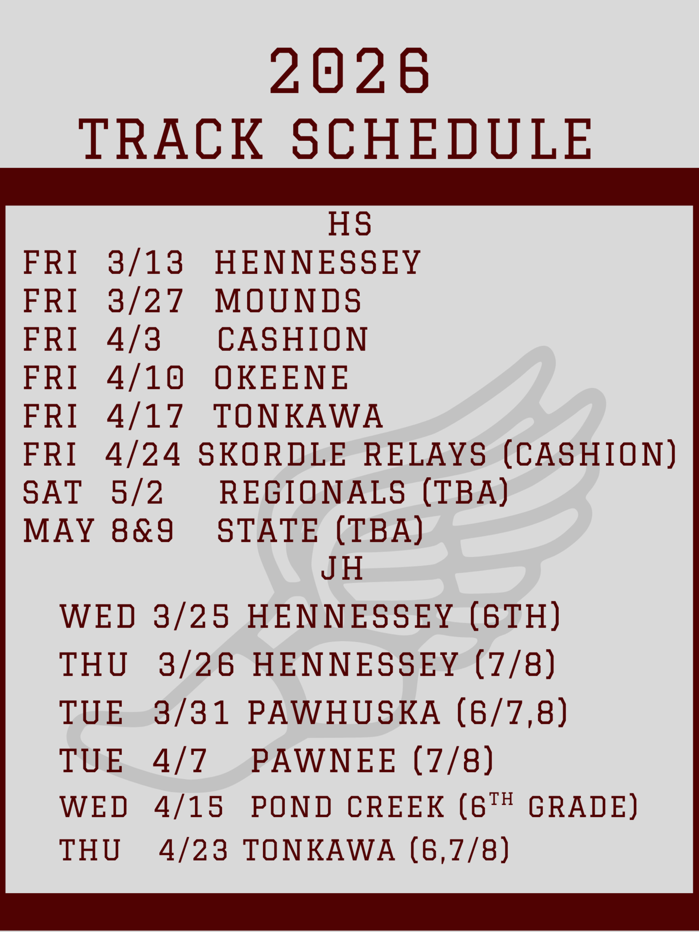 track schedule