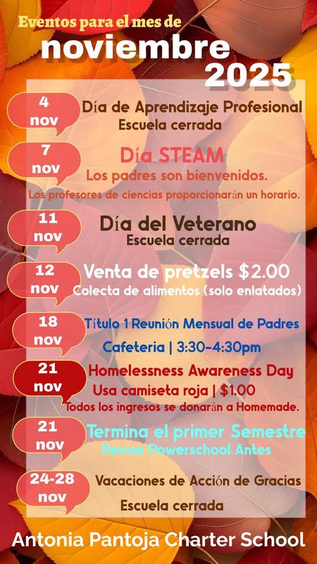 November Event Calendar Spanish