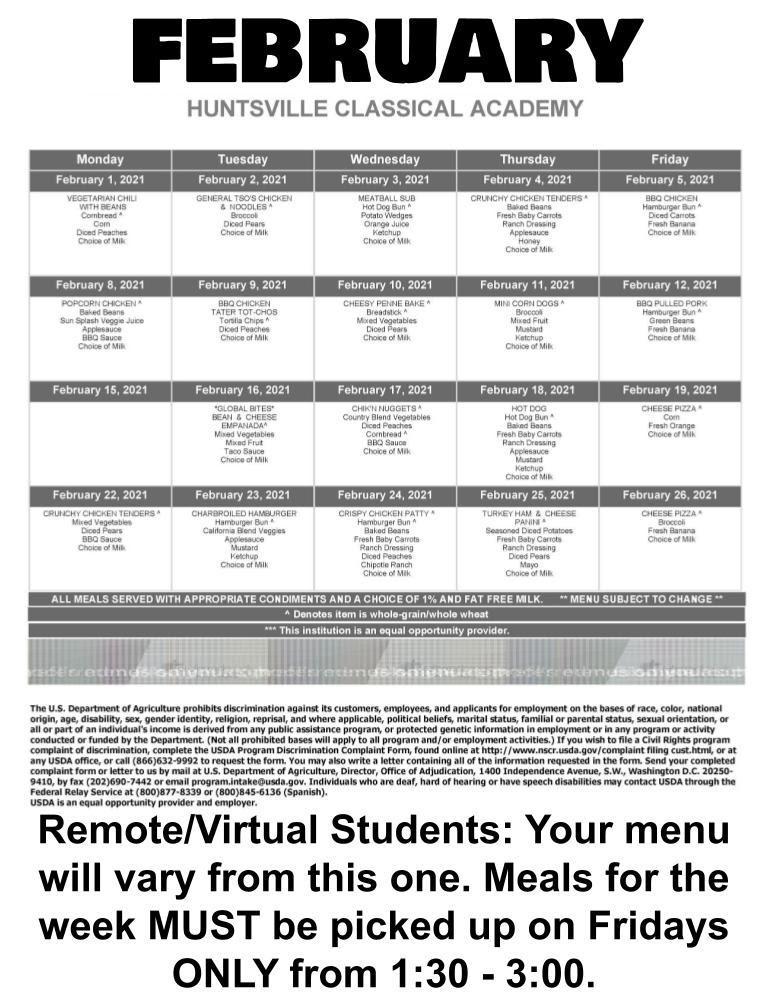 February Menu 2020-21