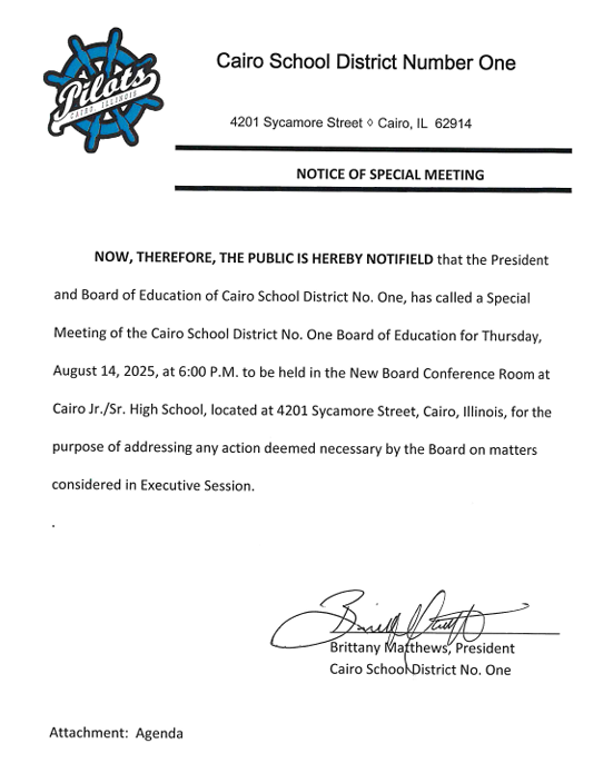 Special Board Meeting - Thursday, August 14th @6PM
