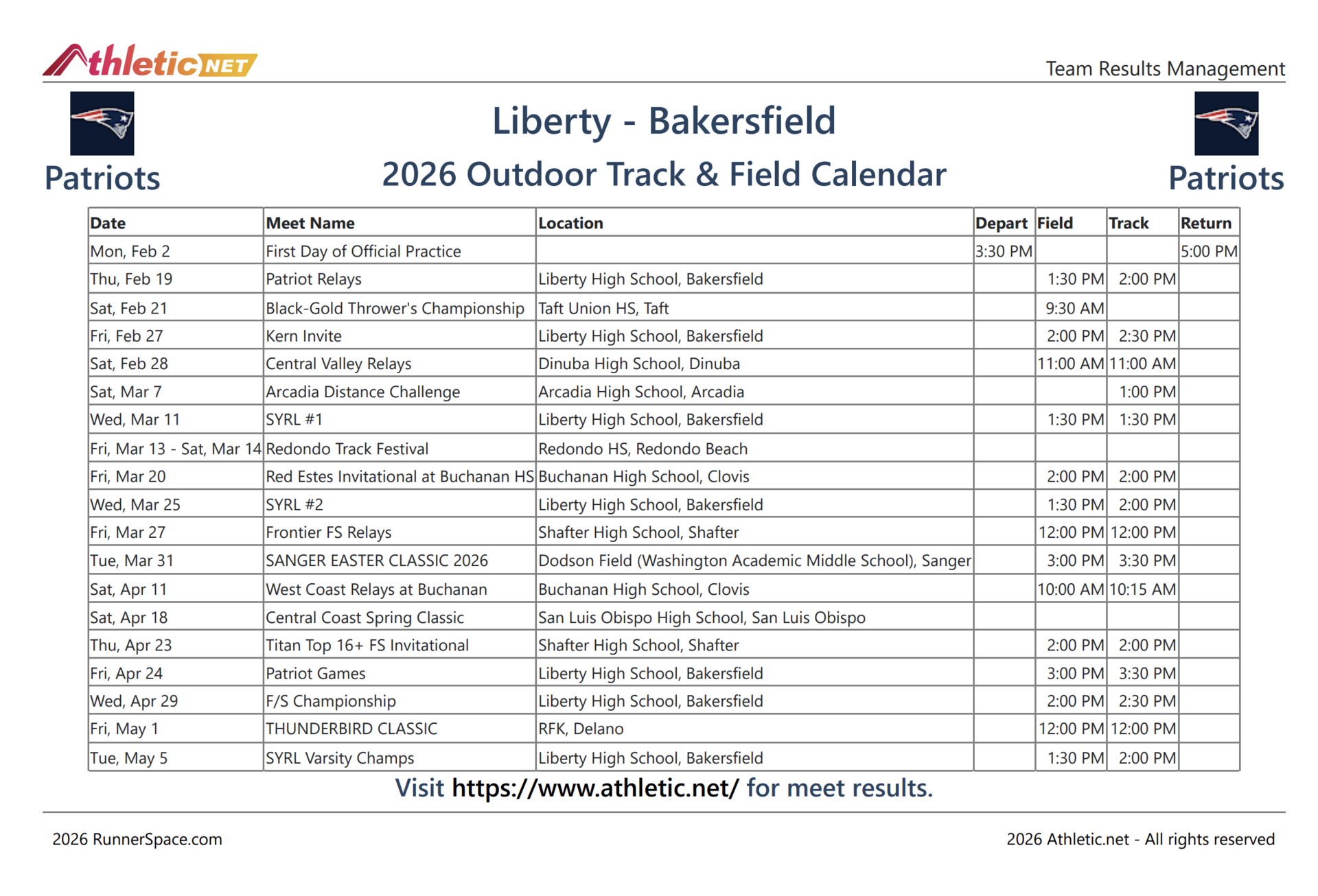 track schedule