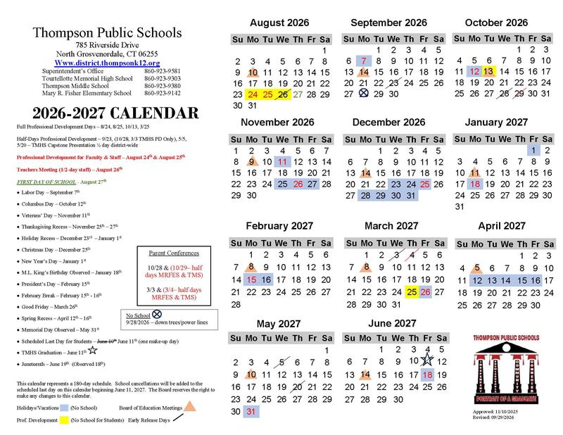 Updated 2026-2027 TPS School Calendar
