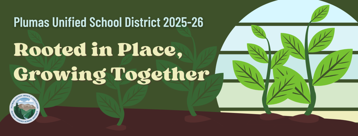 banner showing green plants sprouting out of dark soil with text saying Rooted in Place, Growing Together