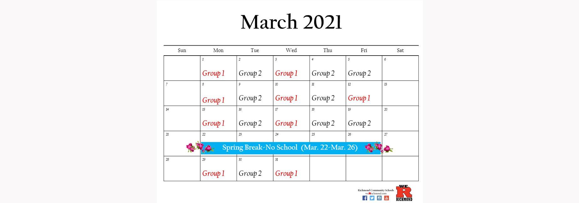 March 2021 Hybrid Calendar