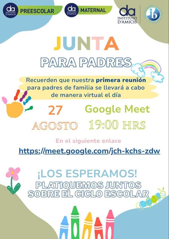 Junta Inicial para Padres de Familia de Nuevo Ingreso, Maternal y Preescolar