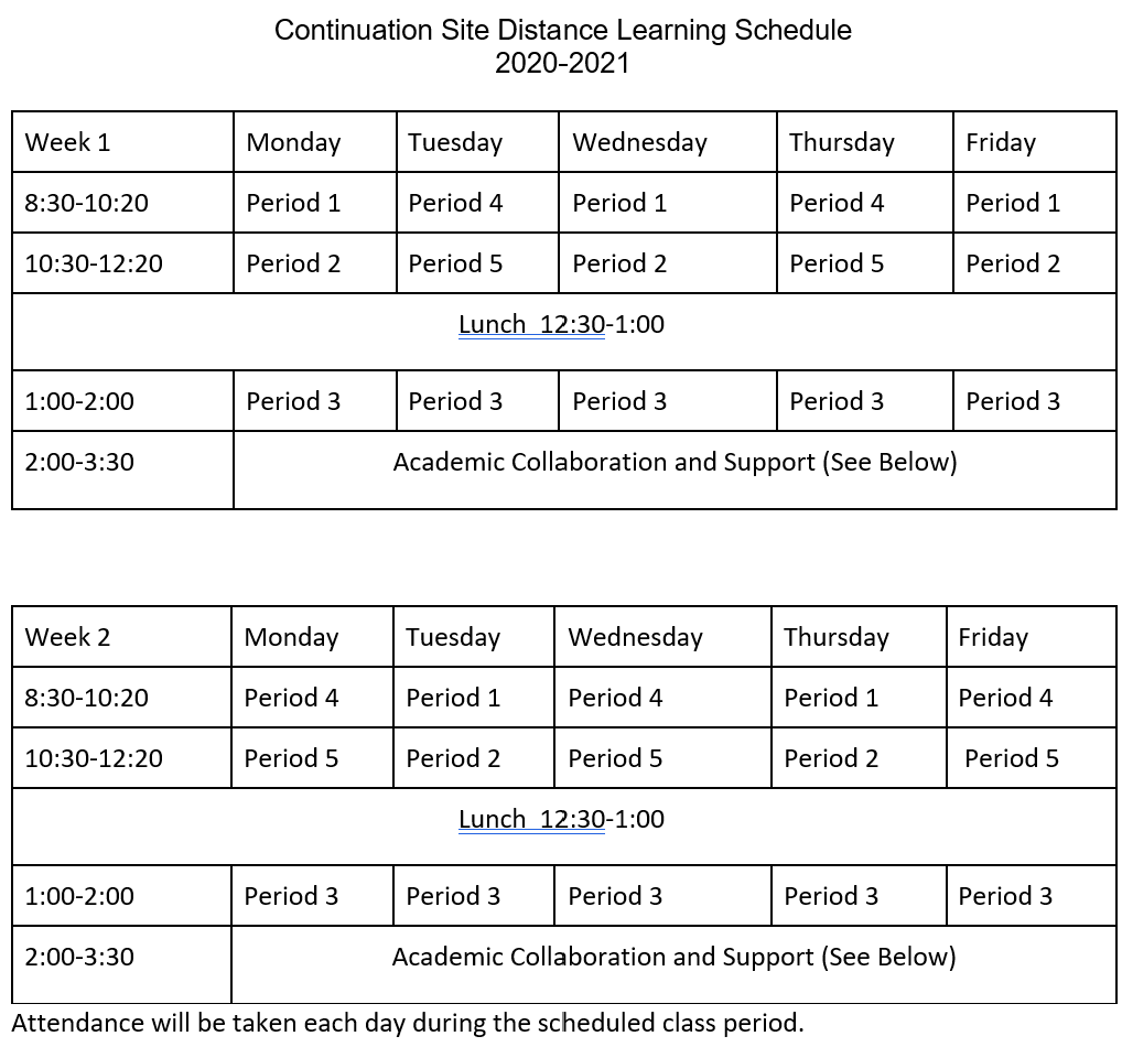 ContinuationDistance Learning Schedule