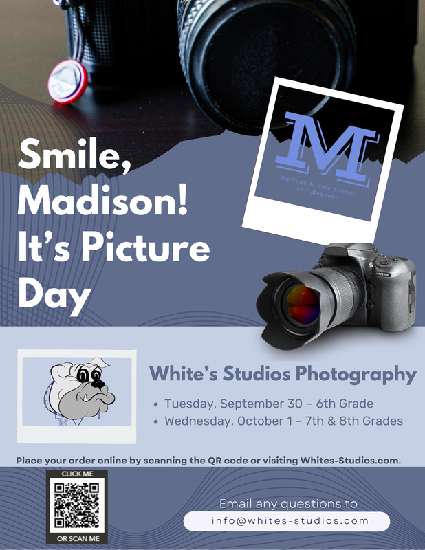 Hello Bulldogs! Exciting news! Madison Picture Day is just around the corner, and we can’t wait to capture these memorable moments. Mark your calendars: Picture Day for our 6th graders is scheduled for Tuesday, September 30th, followed by Picture Day for our 7th and 8th graders on October 1st.