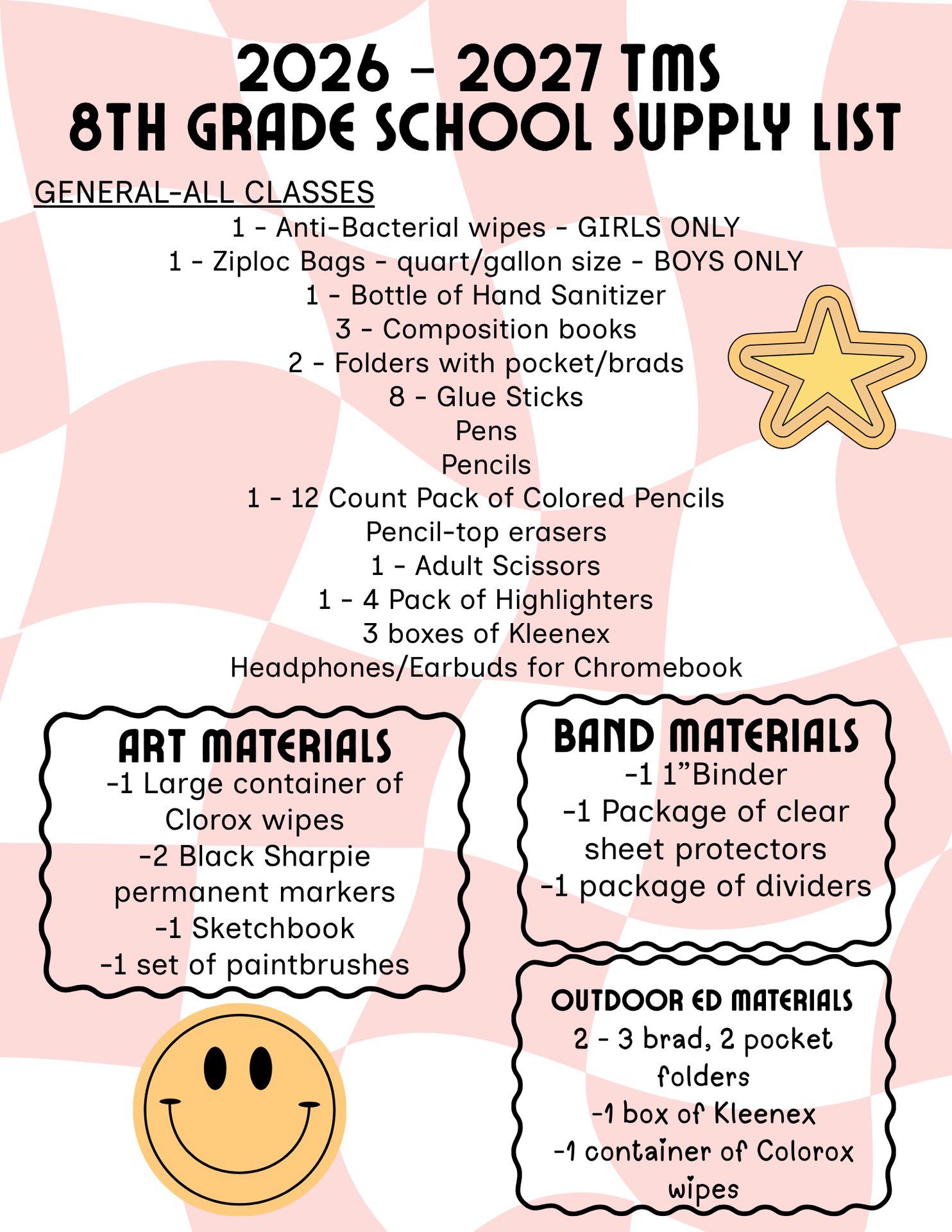 8th grade school supply list 2026-27