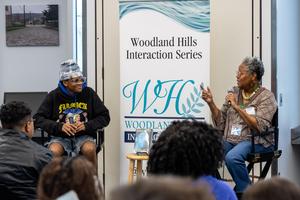 Sharon Flake speaks with the students