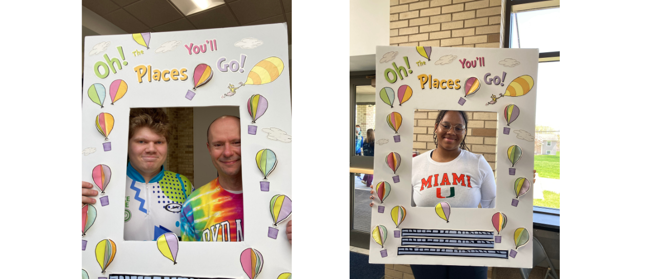 students and teachers in their college shirts