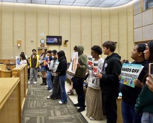Students gather in front of City Council
