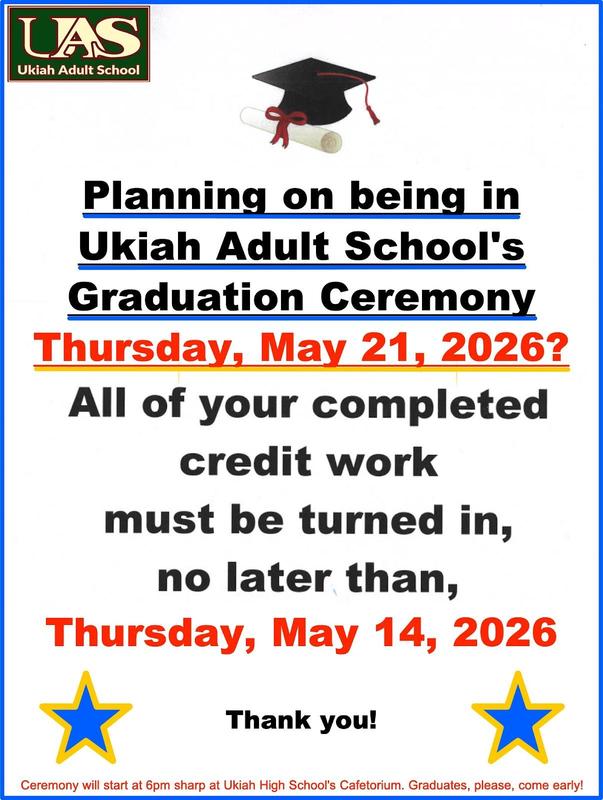 Graduation is Thursday, May 21, 2026. All credit based work must be turned in no later than Thursday, May 14, 2026 if you want to participate in graduation poster.
