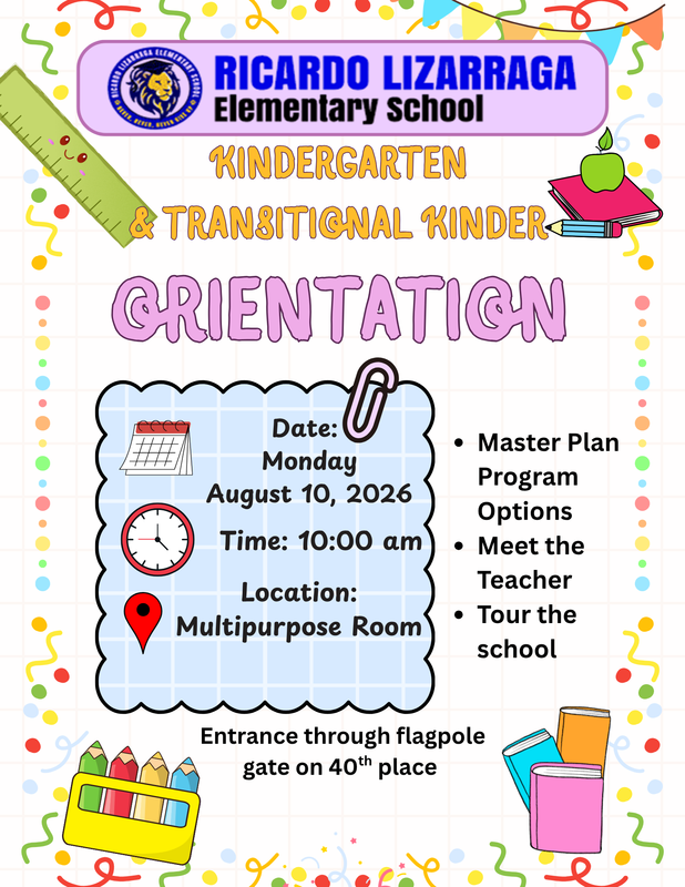 Kindergarten & Transitional Kinder Orientation