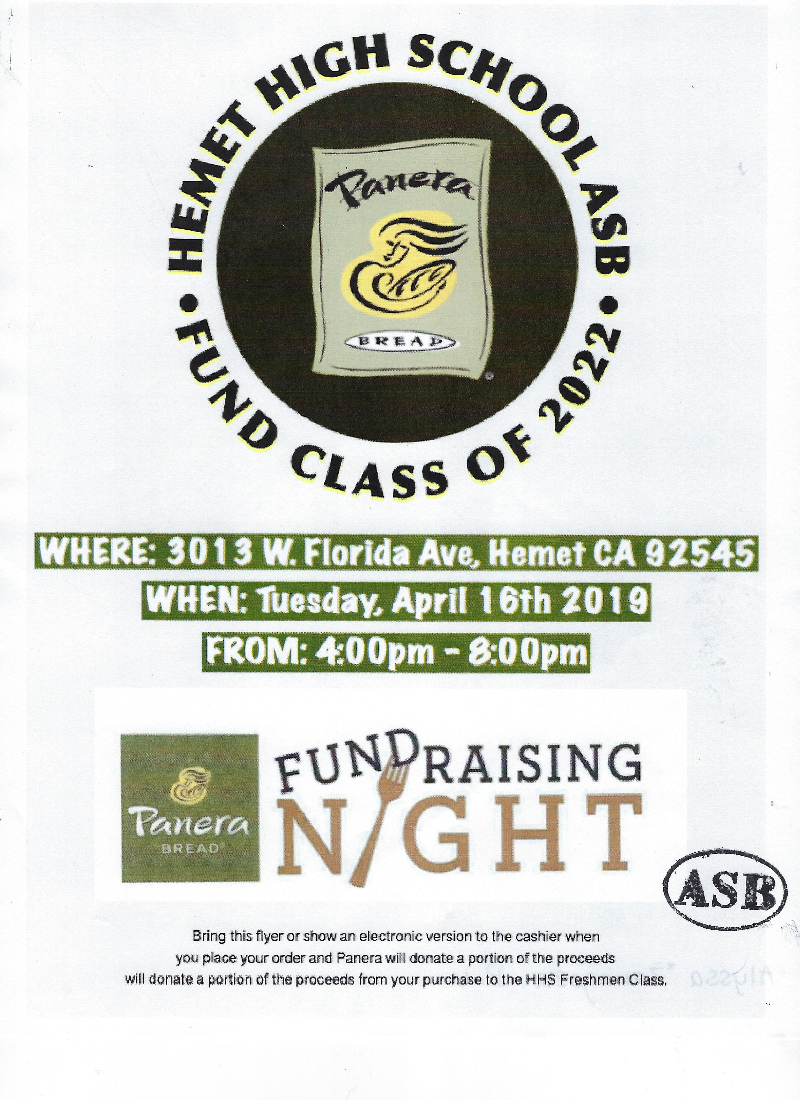 panera fundraiser asb hemet high school class fundraiser