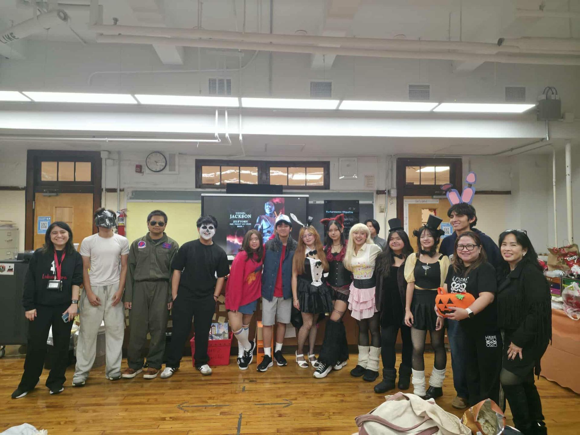 Picture of students wearing different kinds of costumes
